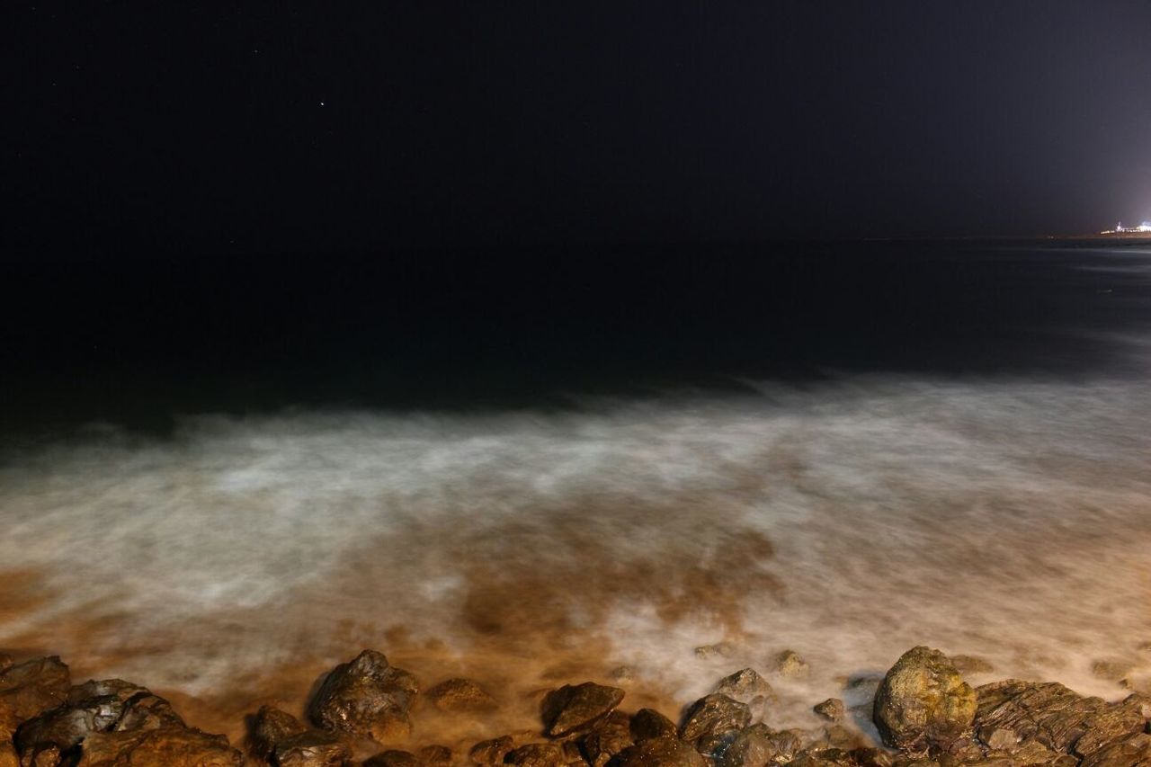 CLOSE-UP OF BEACH AGAINST SKY AT NIGHT