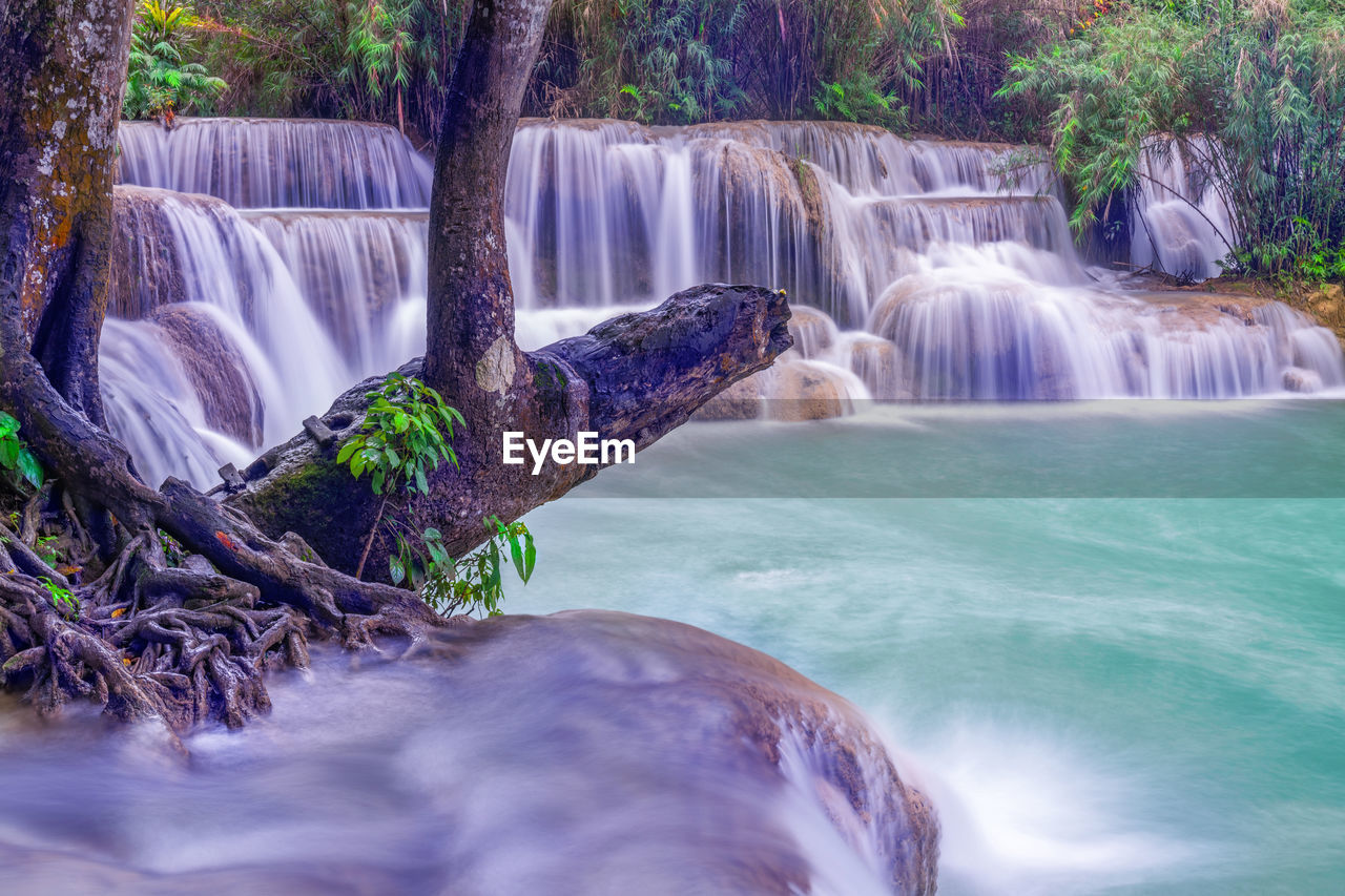 waterfall, water, scenics - nature, beauty in nature, tree, nature, body of water, environment, plant, water feature, long exposure, motion, forest, river, land, flowing water, travel destinations, flowing, rock, tropical climate, landscape, travel, environmental conservation, watercourse, tourism, falling, outdoors, water resources, no people, social issues, blurred motion, idyllic, stream, non-urban scene, fog
