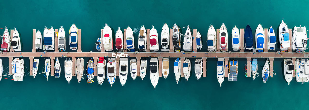 High angle view of boats in water