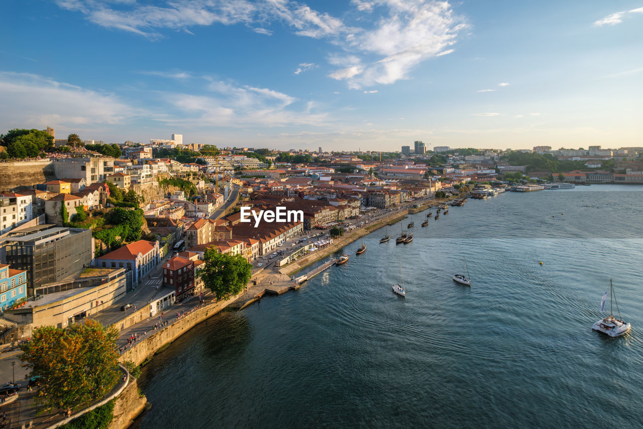 View of vila nova de gaia city, porto, portugal on sunset