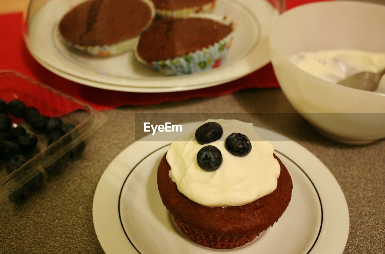 Close-up of cup cake on table