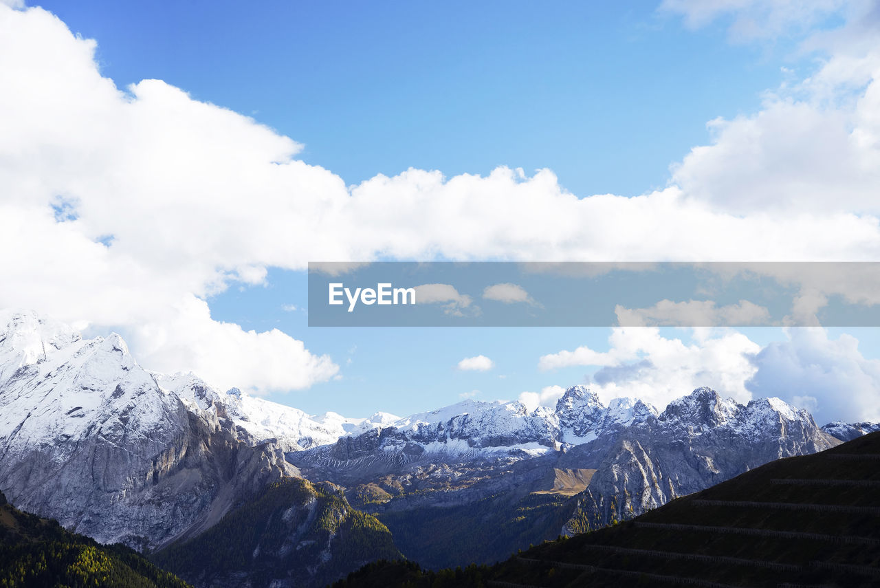 Scenic view of snowcapped mountains against sky