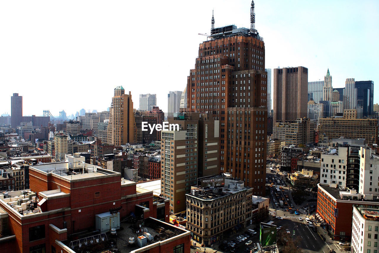 High angle view of cityscape against sky