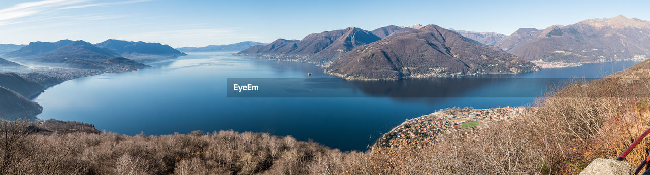 Wide angle aerial view of the lake maggiore