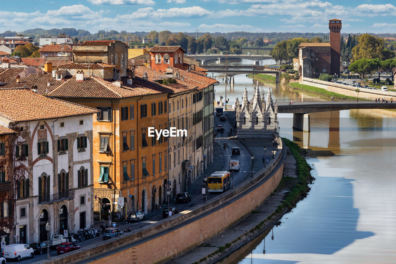 Aerial view of lungarno in pisa