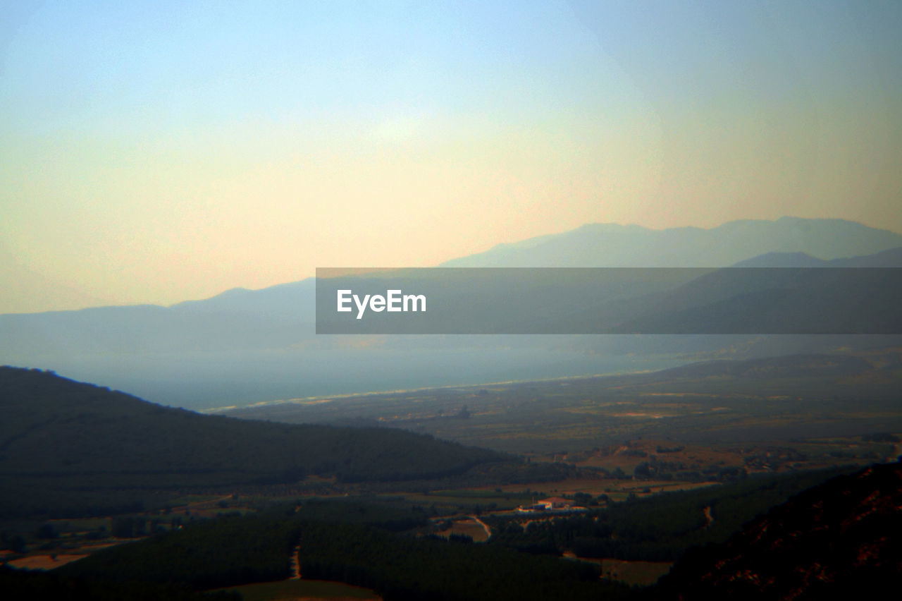 Scenic view of mountains during sunset