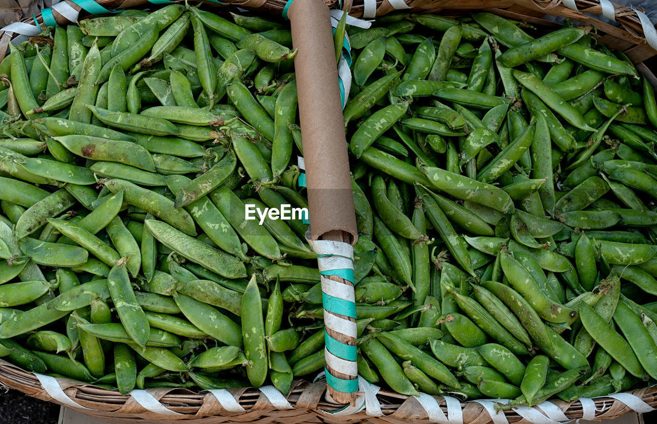 Low section of peas for sale at market stall