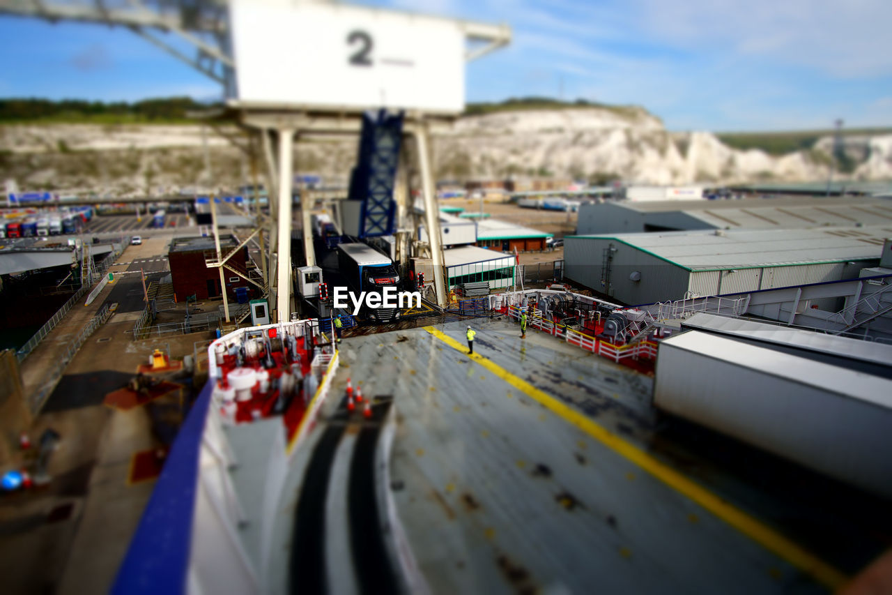 TILT-SHIFT IMAGE OF SHIP IN WATER