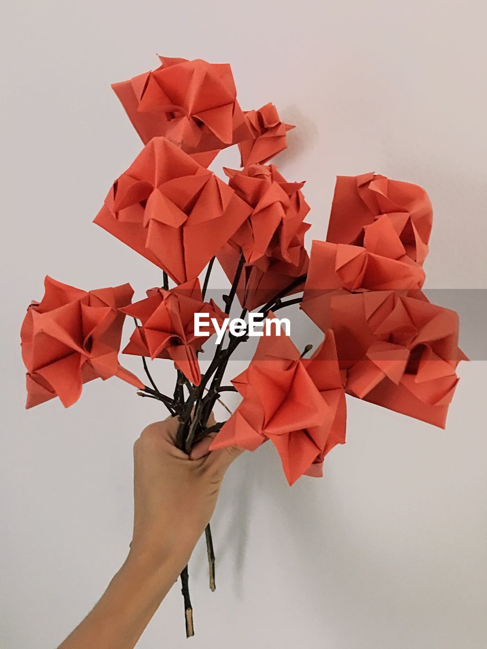 Person holding origami flowers
