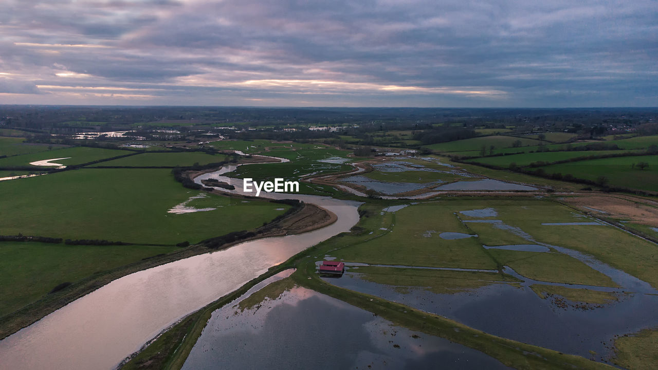 The flooded river stour on the essex-suffolk border taken from a drone in the uk