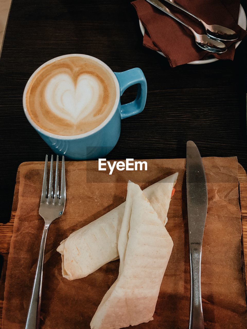 High angle view of coffee on table