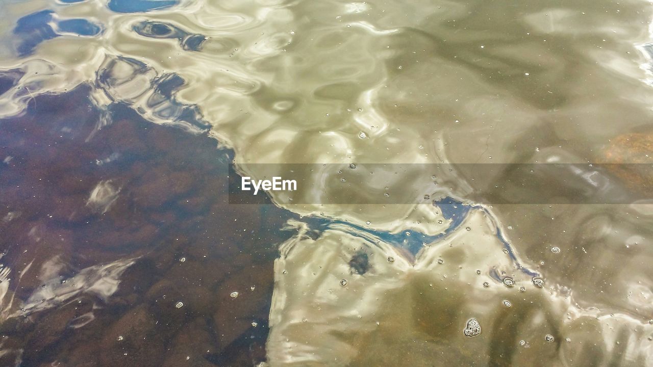 Full frame shot of water with cloud reflection