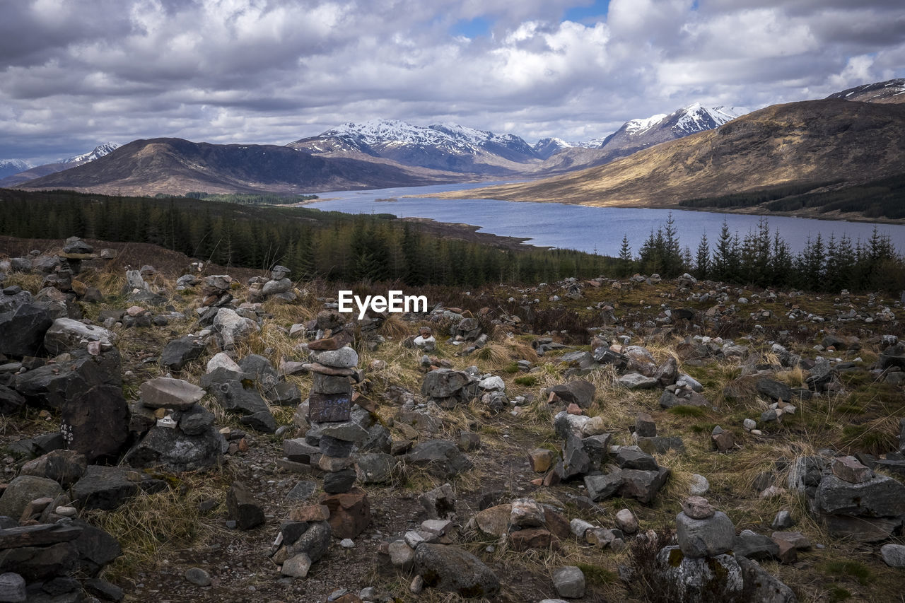 Scenic view of mountains against cloudy sky