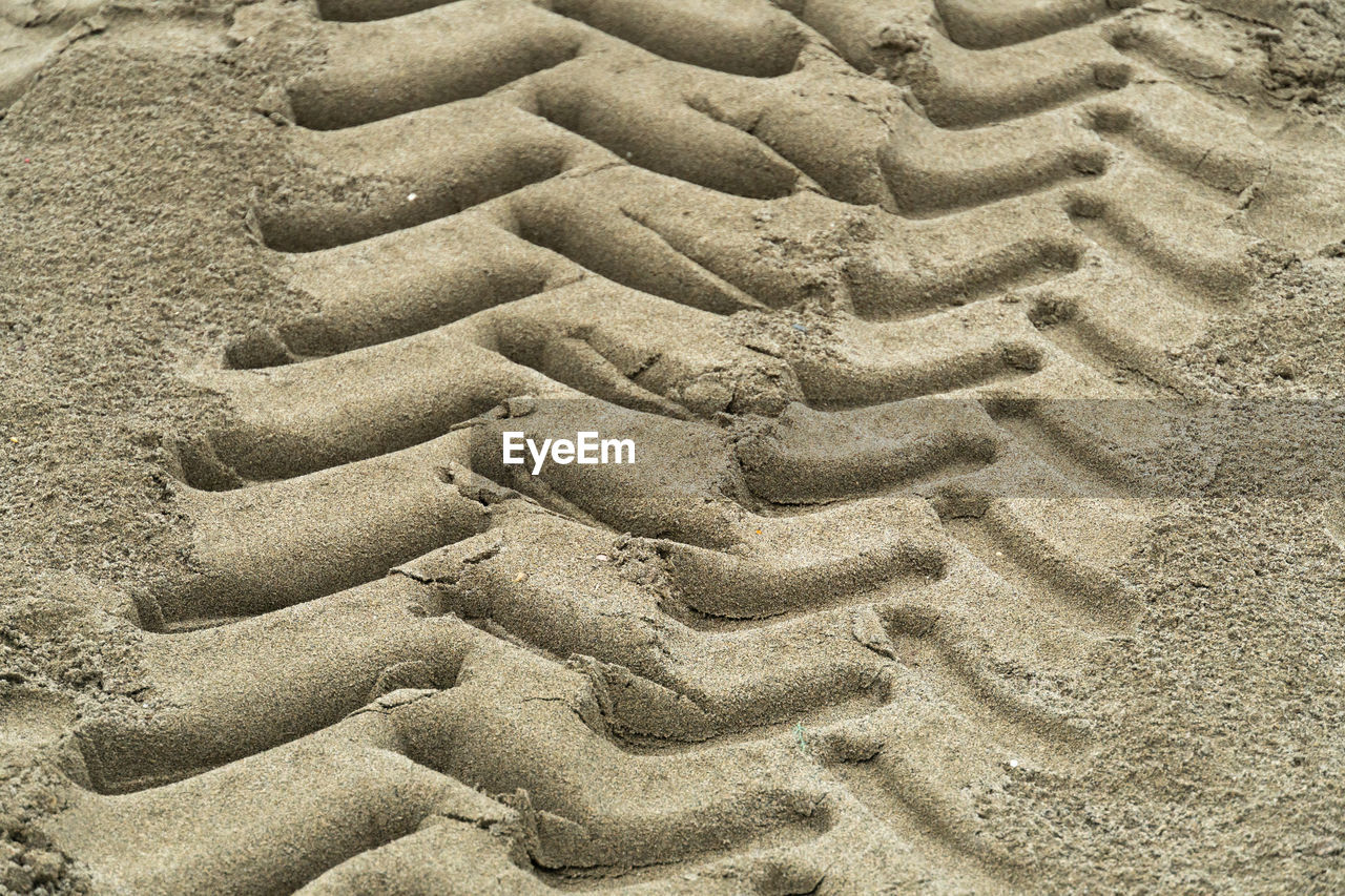 Tire tracks of a truck on the sand