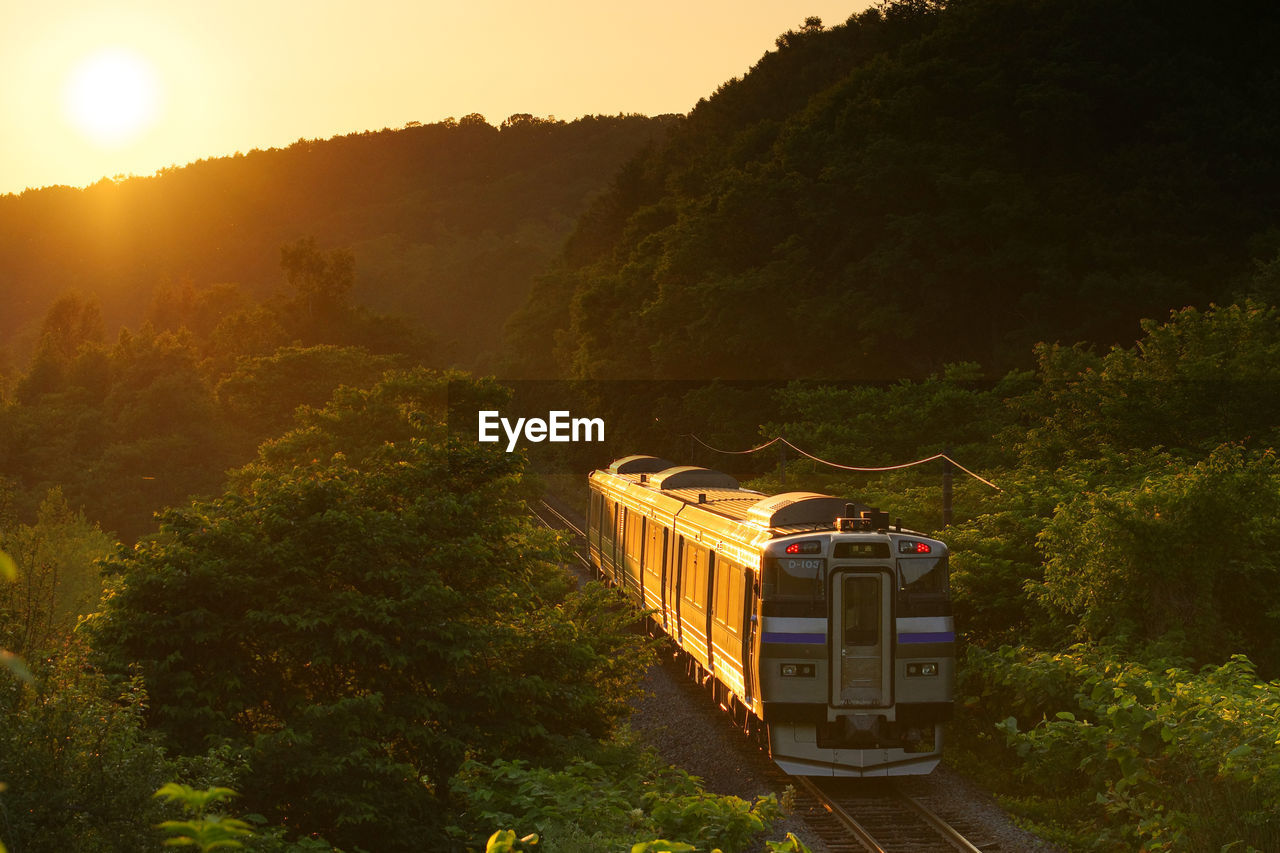 Kiha 201 rapid train niseko liner shining in the setting sun