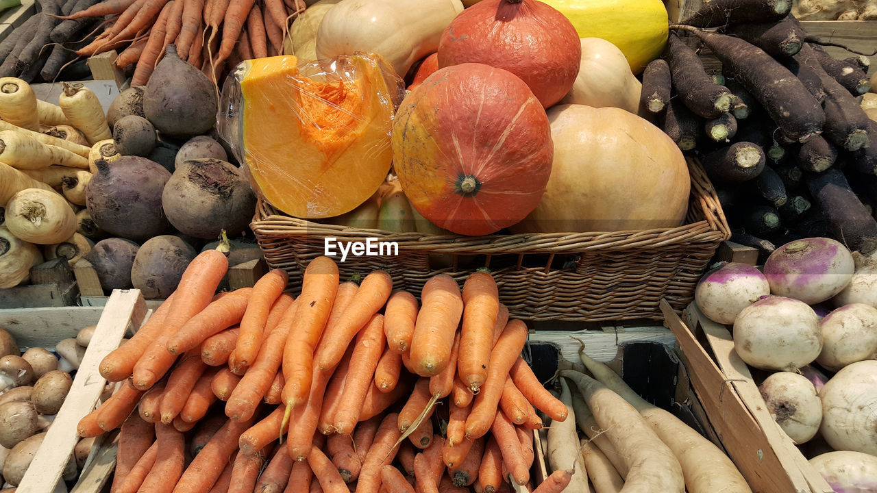 Full frame shot of vegetables at market stall