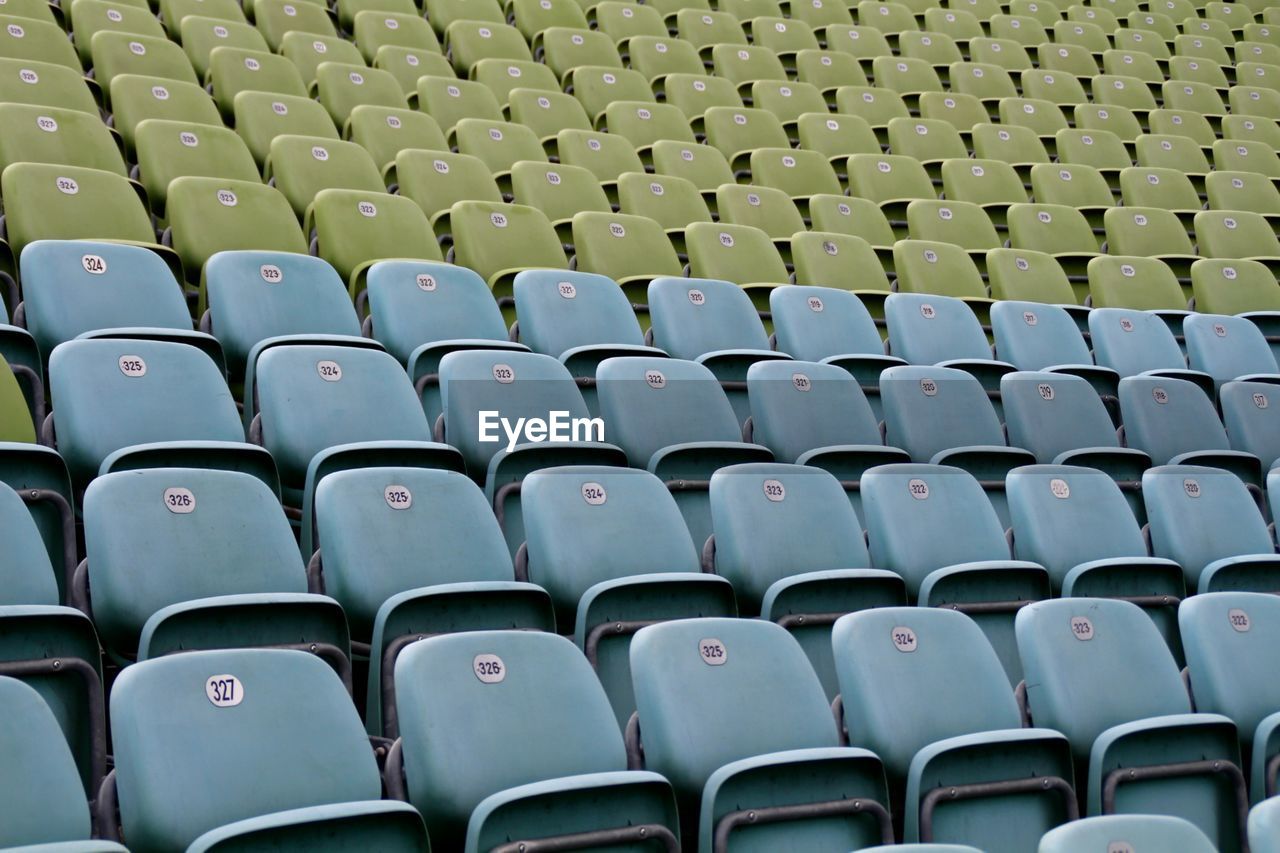Full frame shot of chairs in stadium 