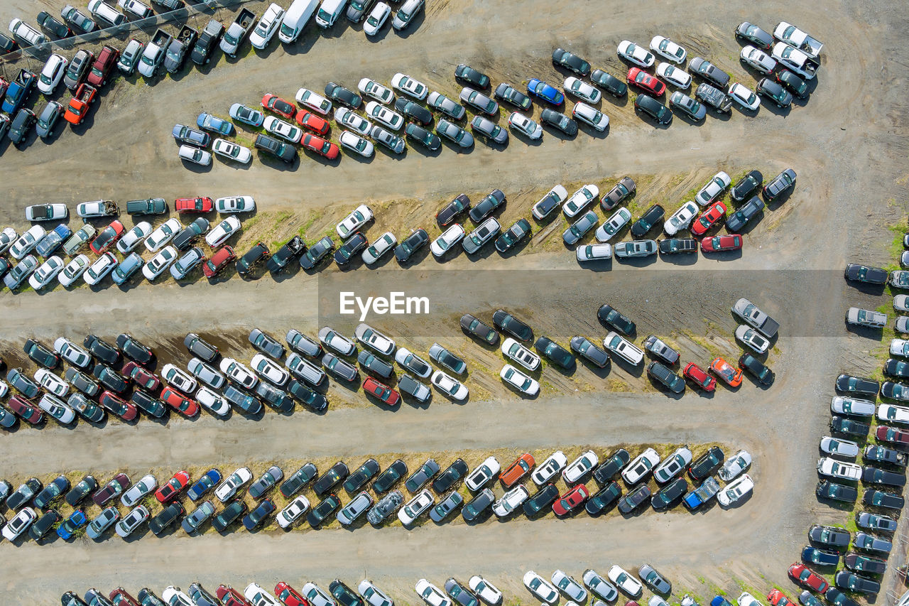 High angle view of cars in parking lot