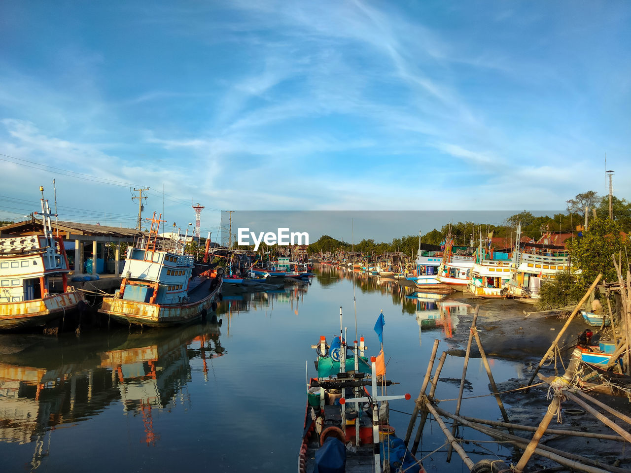 boats moored in harbor