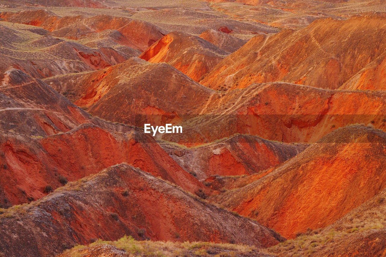 High angle view of rock formations at danxia landform