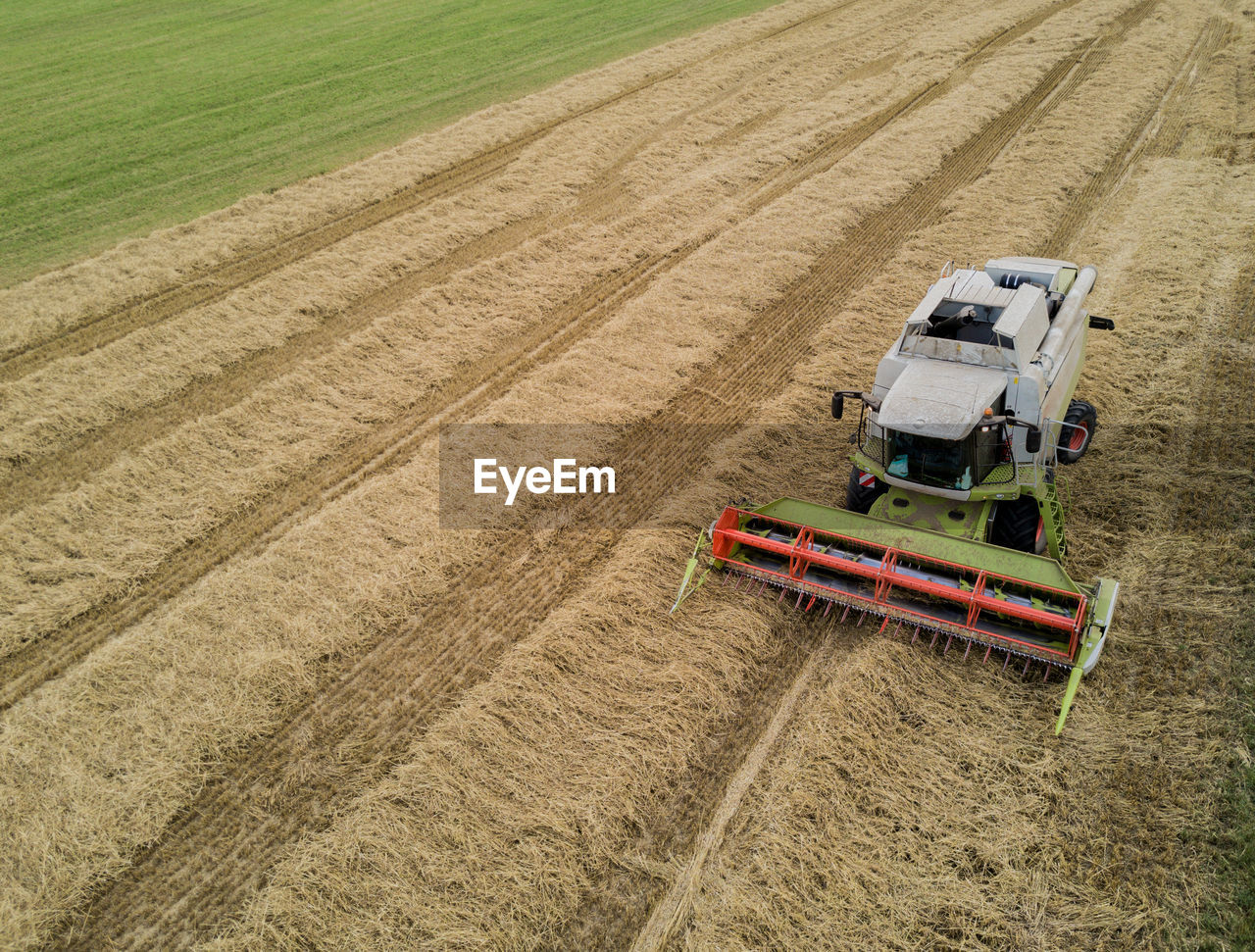 High angle view of tractor on field