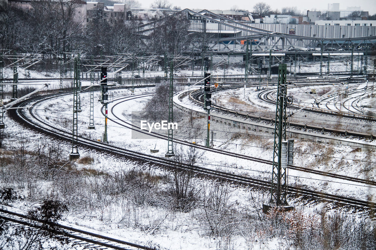 High angle view of railroad tracks during winter