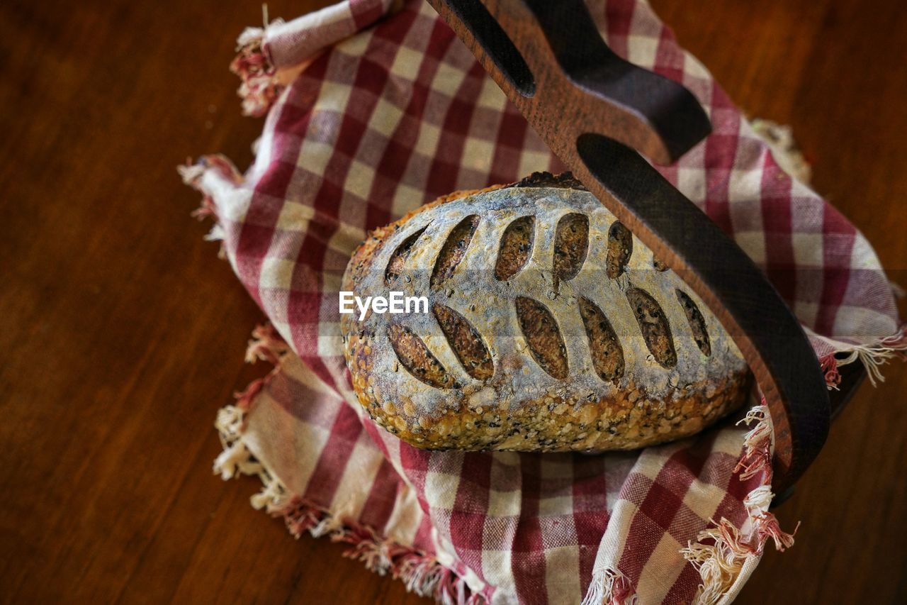 High angle view of bread on table