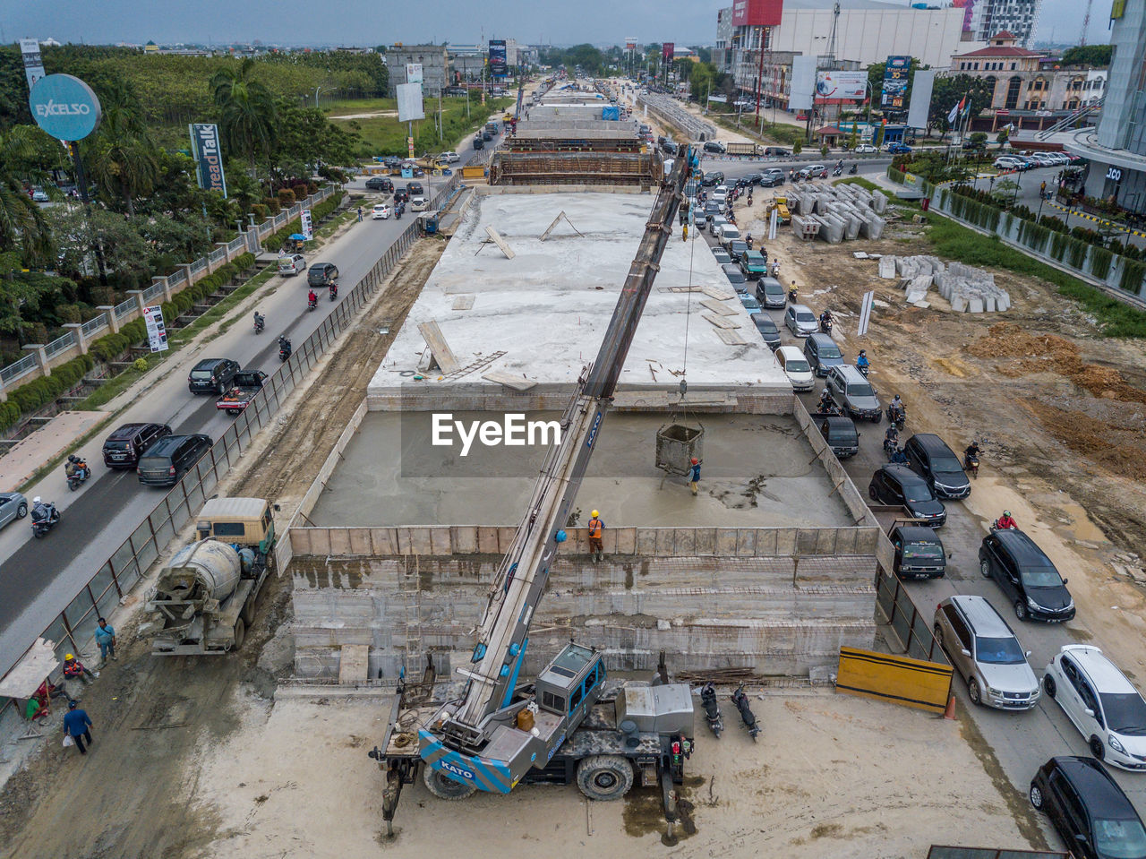 High angle view of crane at construction site