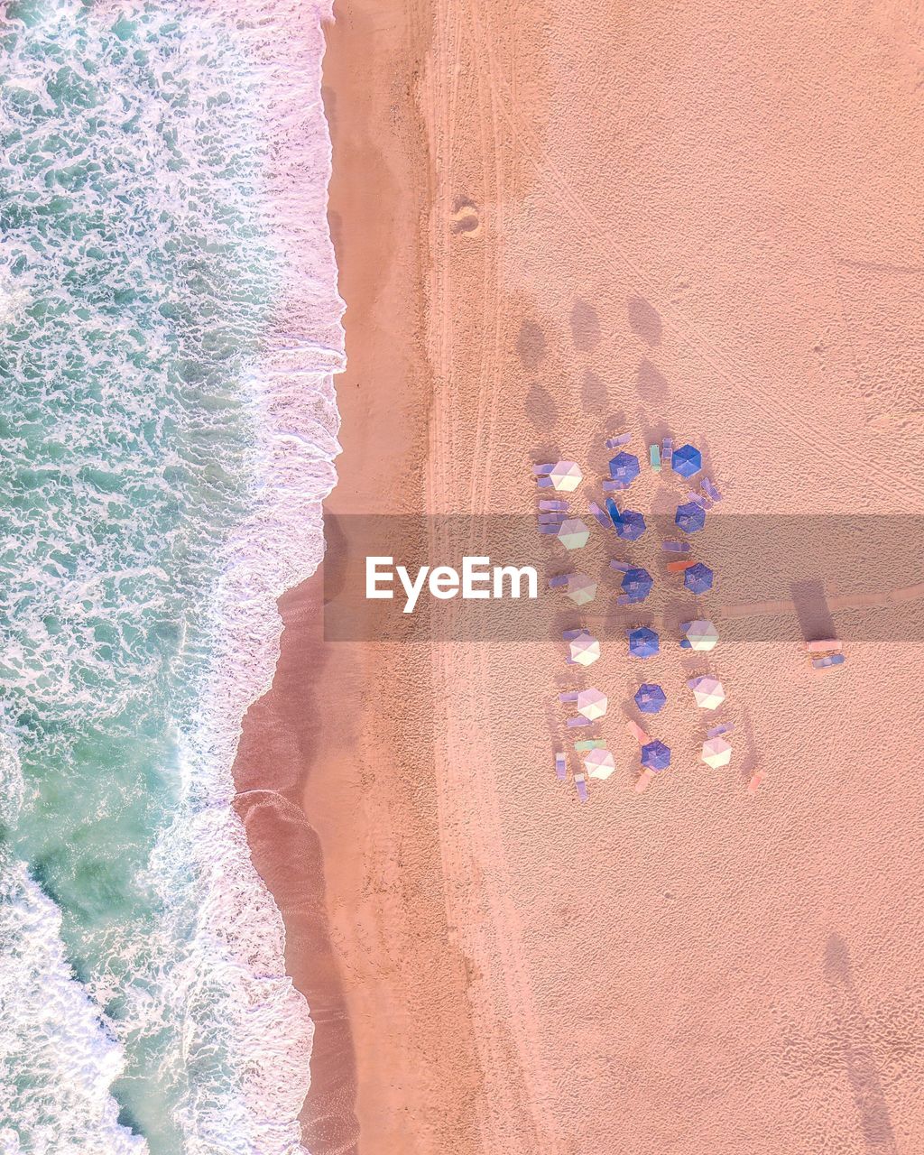 High angle view of parasols on beach