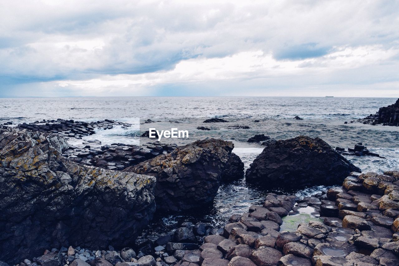 Scenic view of sea against cloudy sky