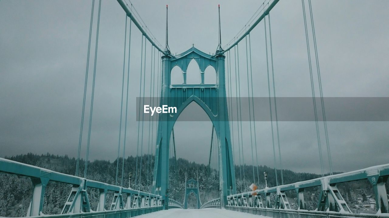 Suspension bridge in foggy weather