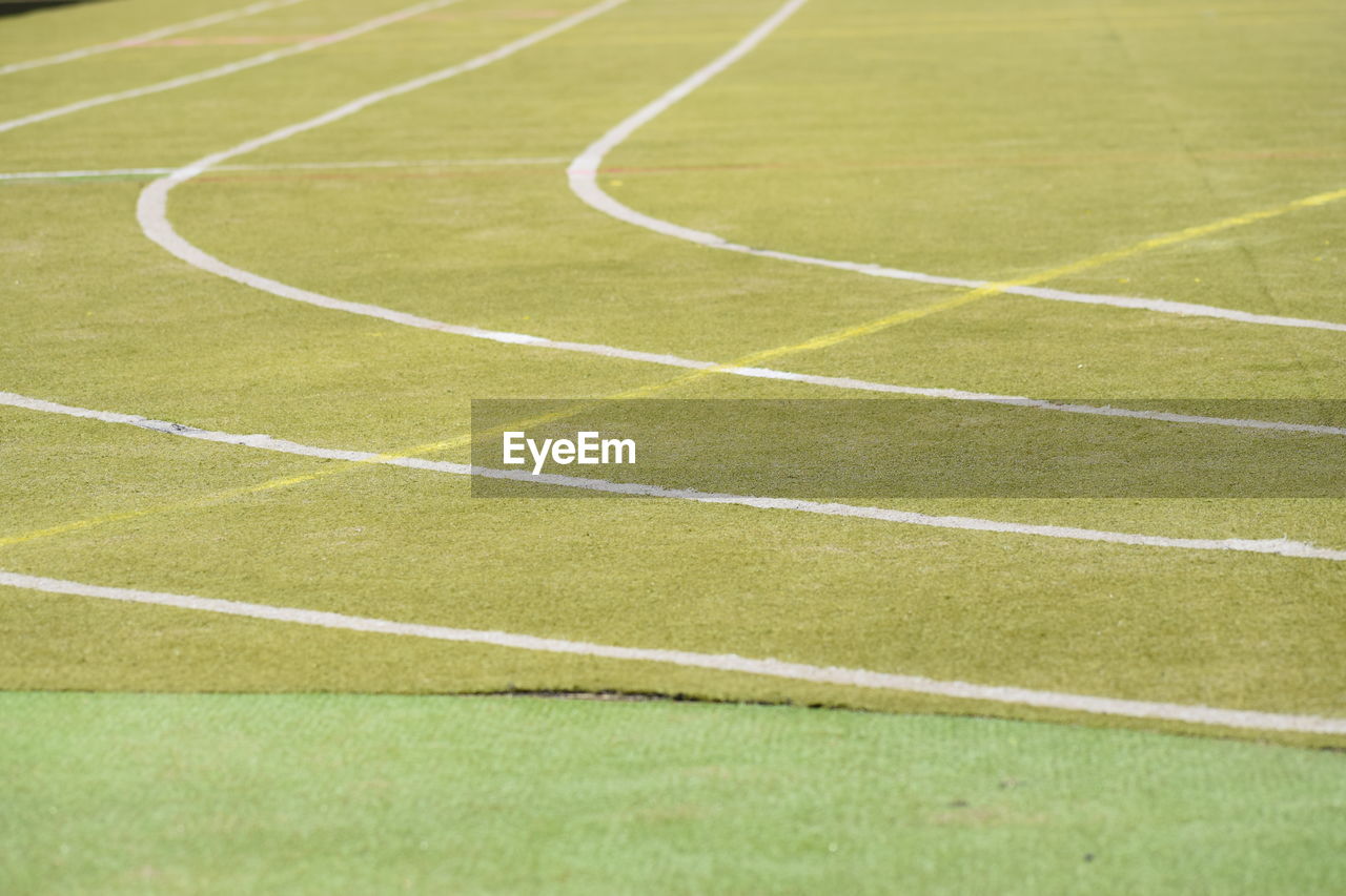 high angle view of running on soccer field