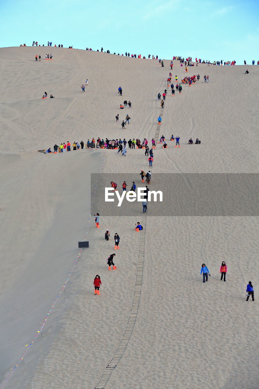 High angle view of people on beach