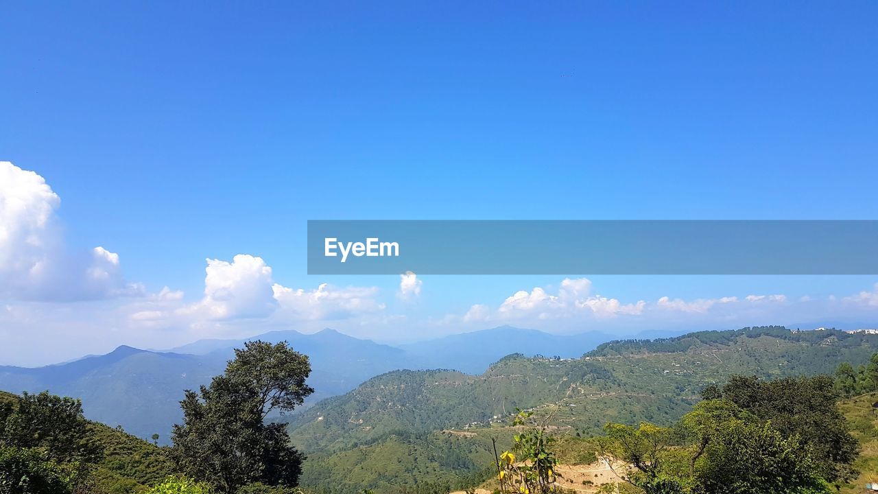 PANORAMIC VIEW OF TREES AND MOUNTAINS AGAINST SKY