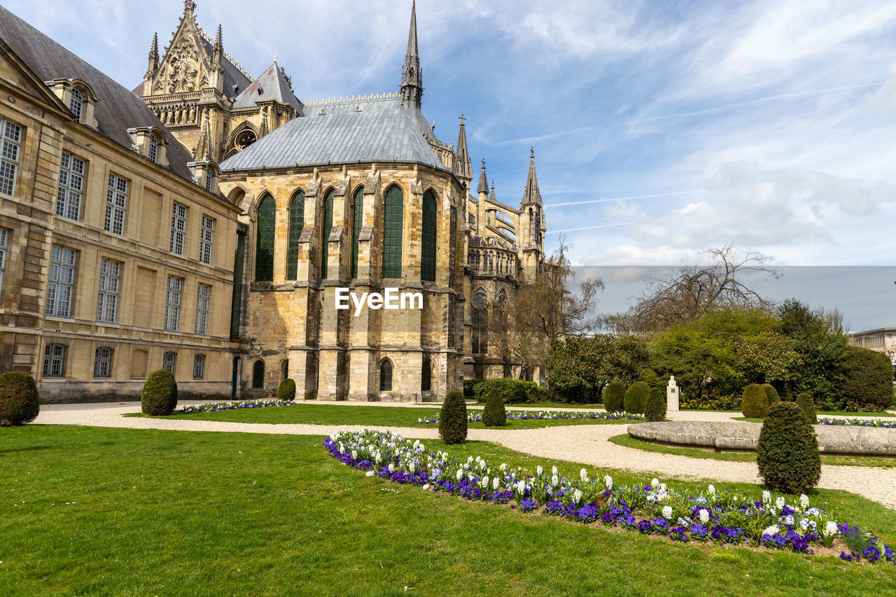 View at a part of cathedral notre dame in reims, france