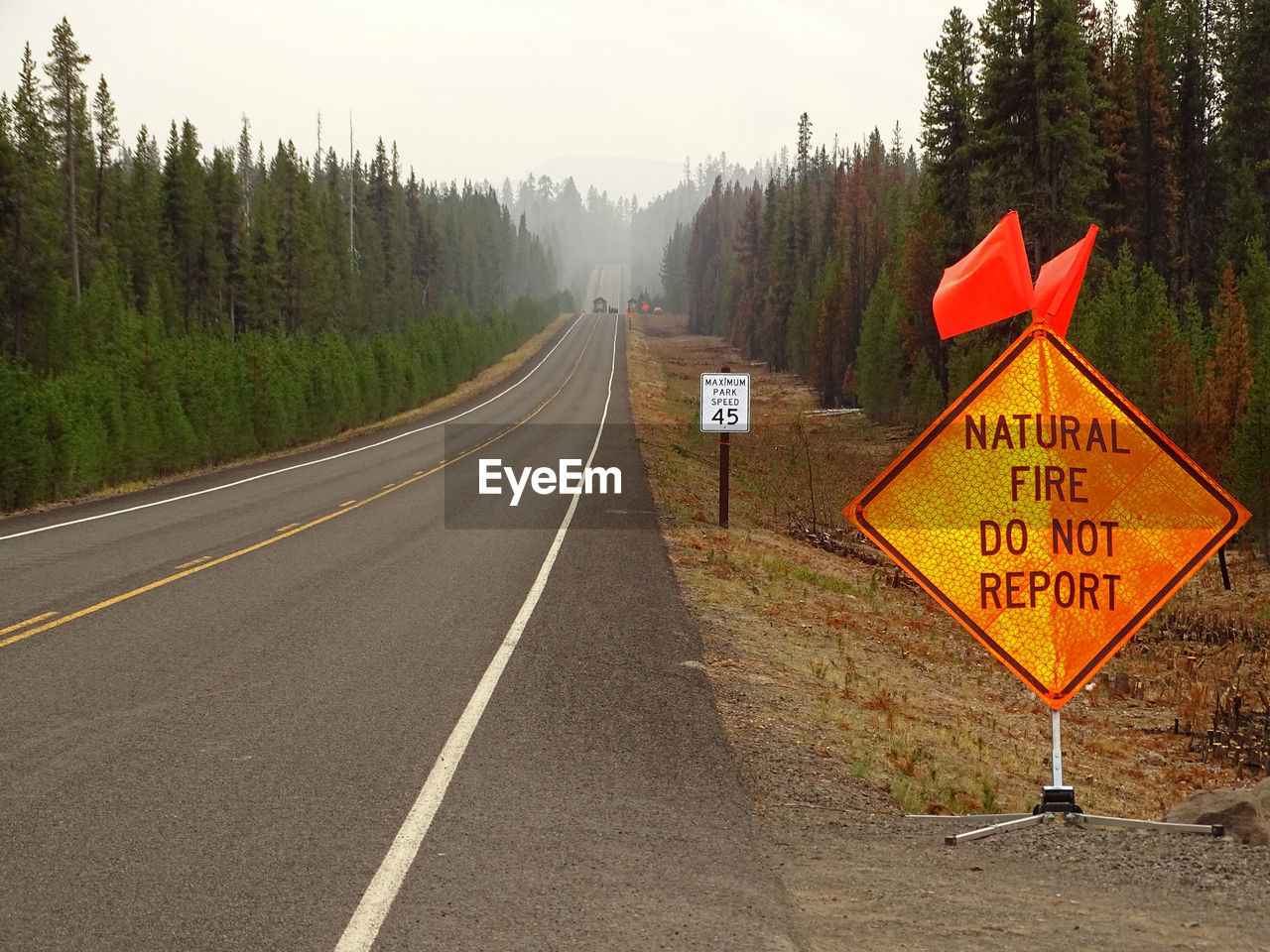 Information sign by empty road