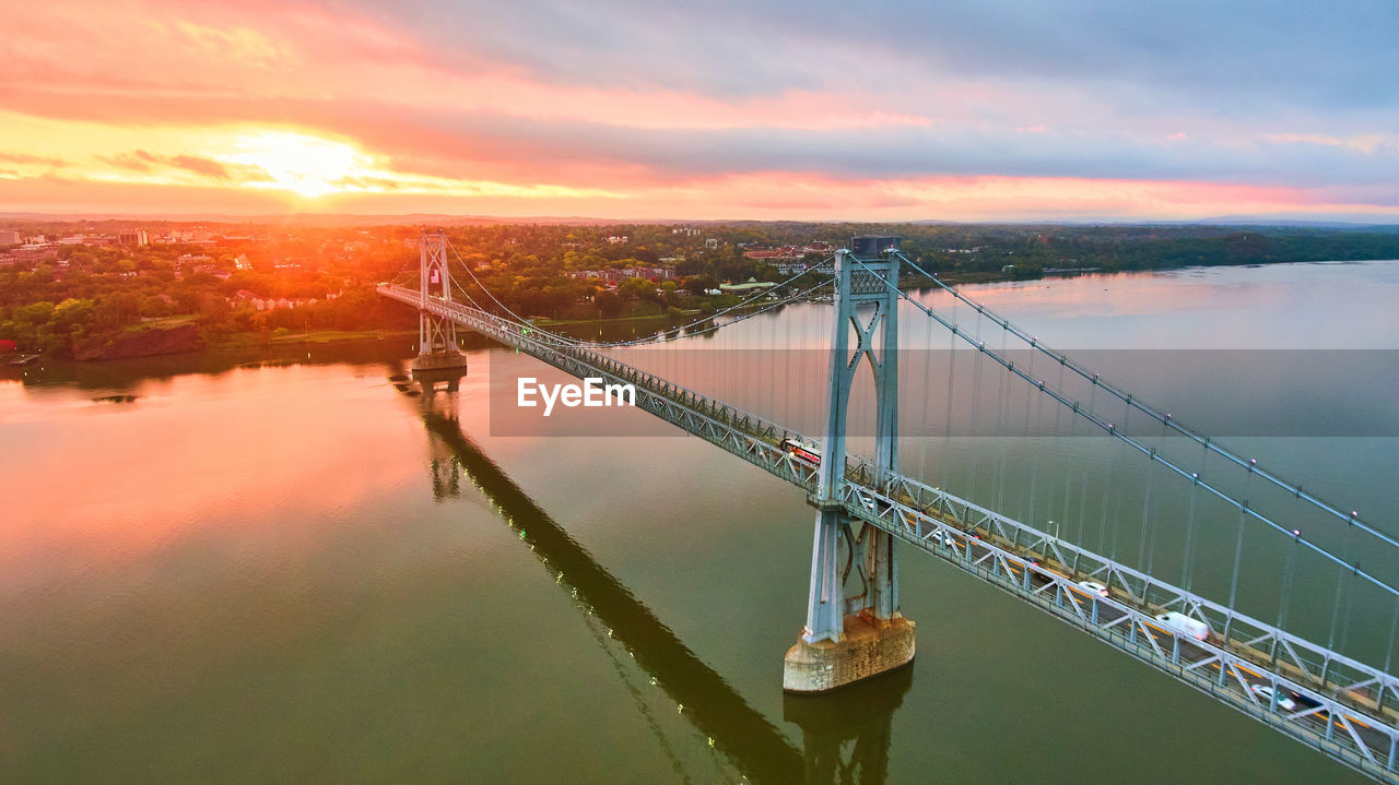 pier over river against sky during sunset