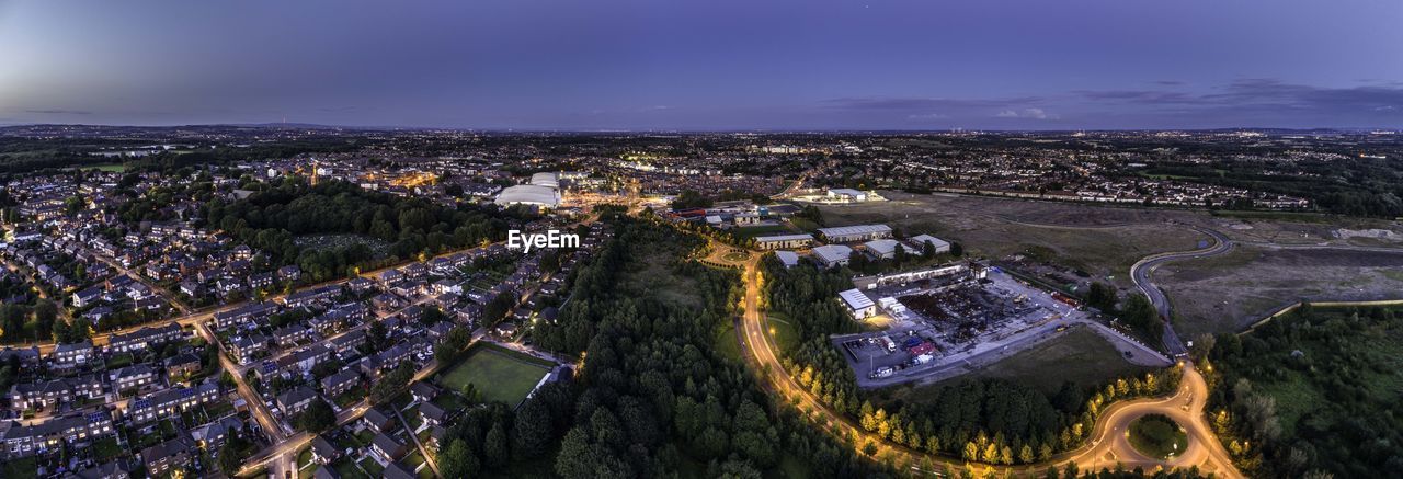 High angle view of cityscape against sky