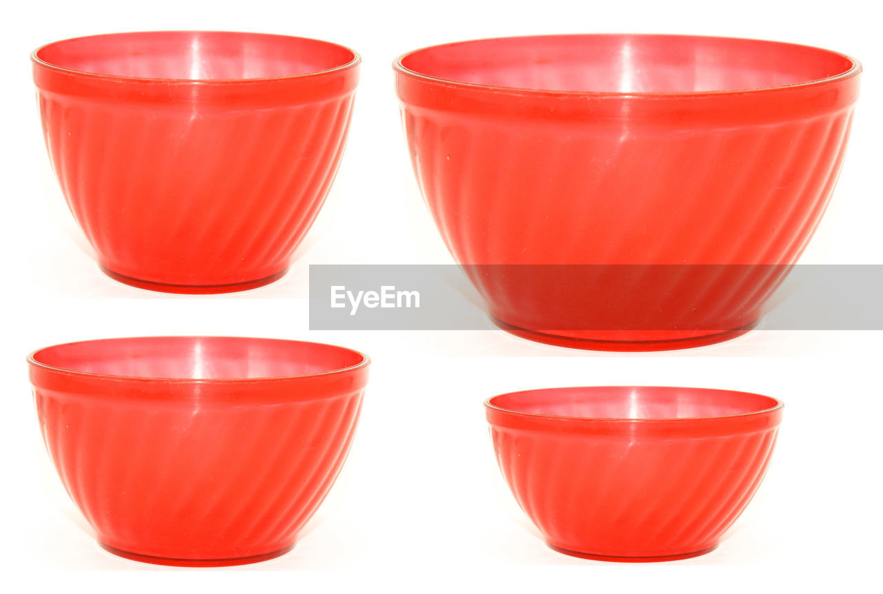 mixing bowl, bowl, red, food and drink, orange, cut out, flowerpot, white background, cup, food, group of objects, drink, group, refreshment, glass, studio shot