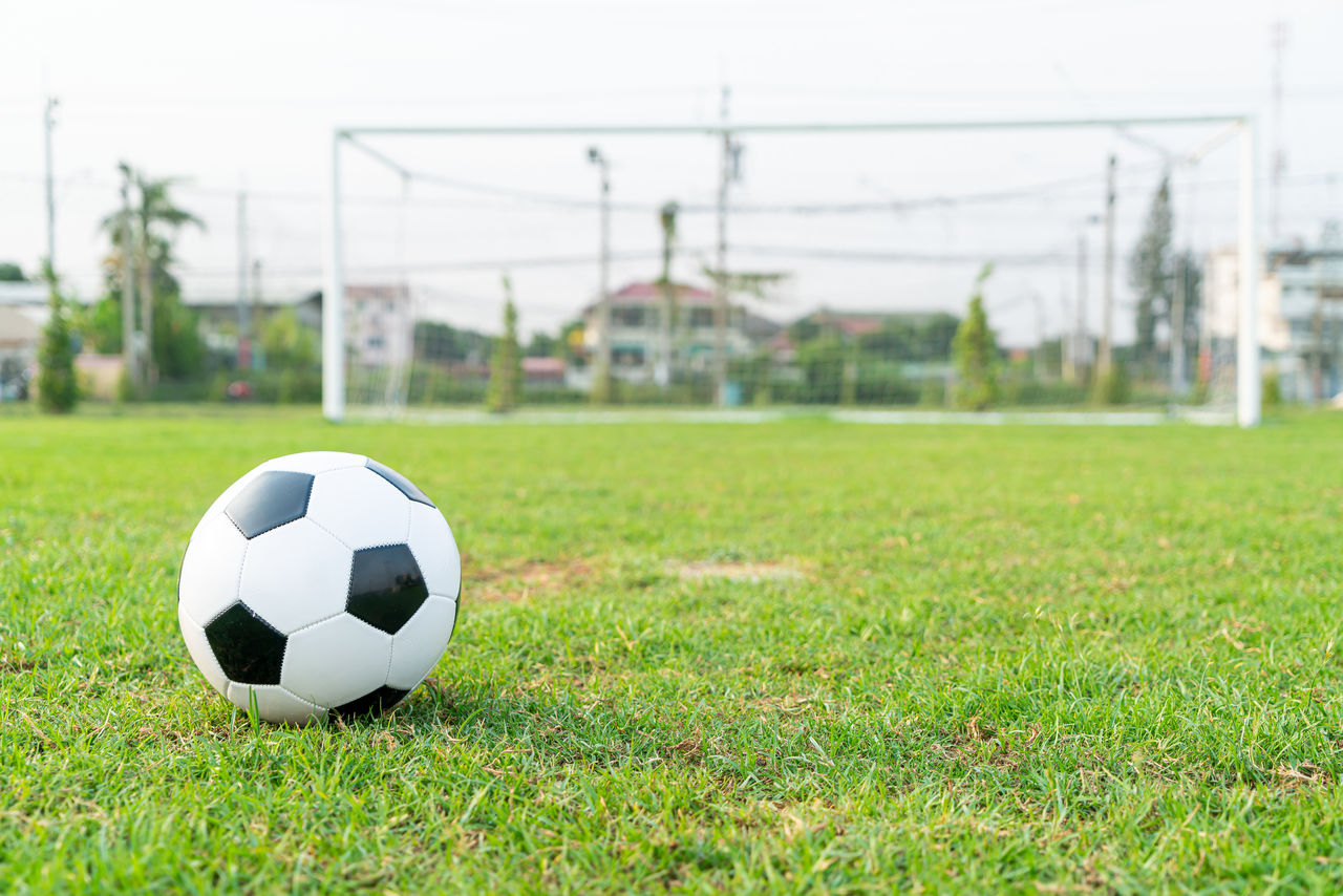 close-up of soccer ball on field