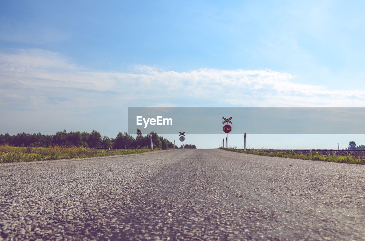 Surface level of road against sky