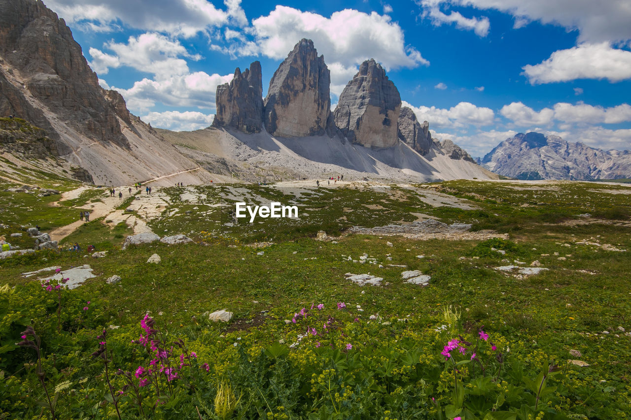 Wonderful view of tre cime di lavaredo or drei zinnen in south tyrol, alto adige, italy