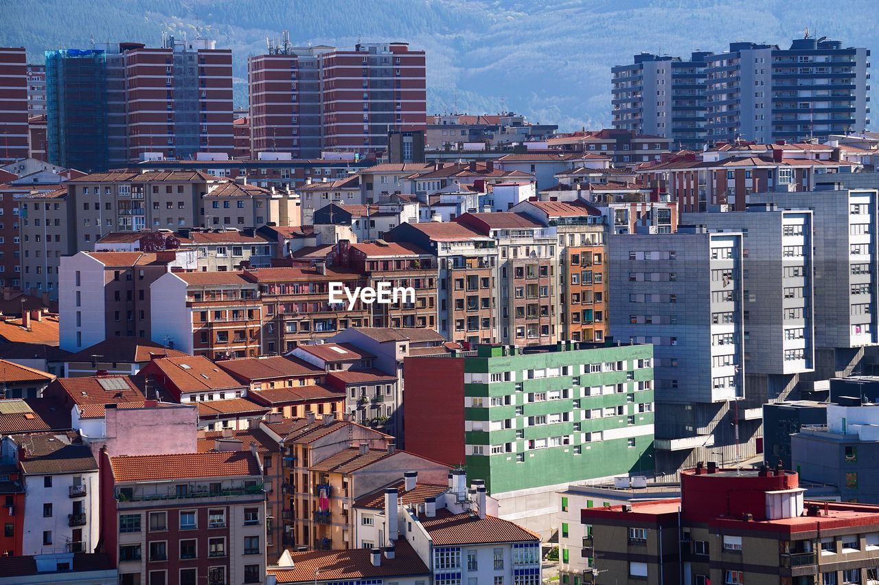 High angle view of buildings in city