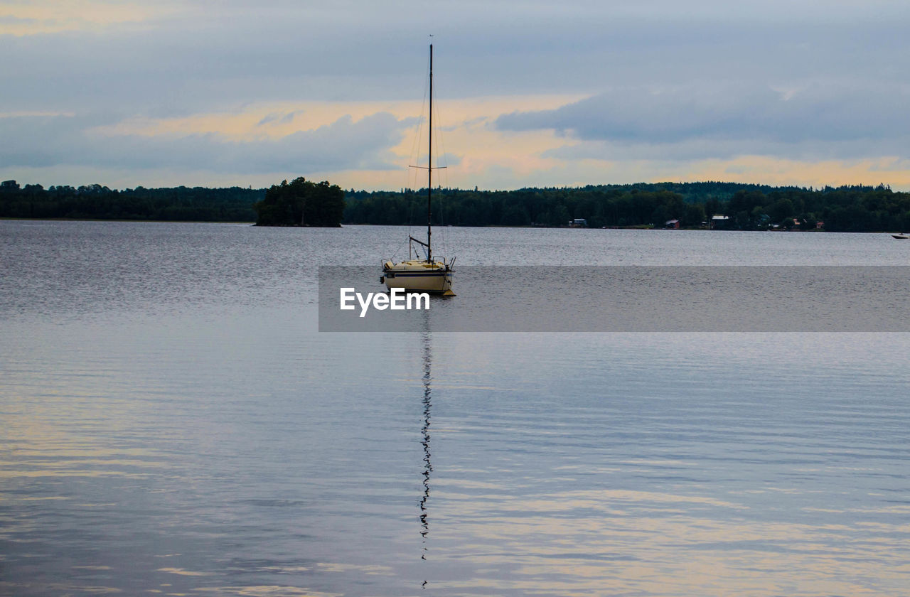 SHIP IN LAKE AGAINST SKY