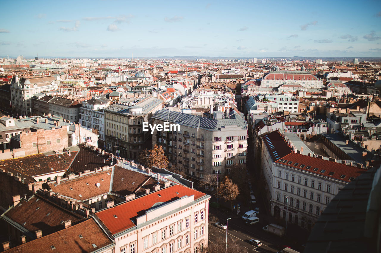 High angle view of townscape against sky