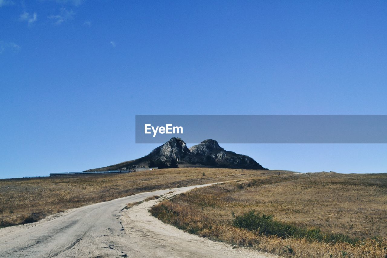 Scenic view of landscape against clear blue sky