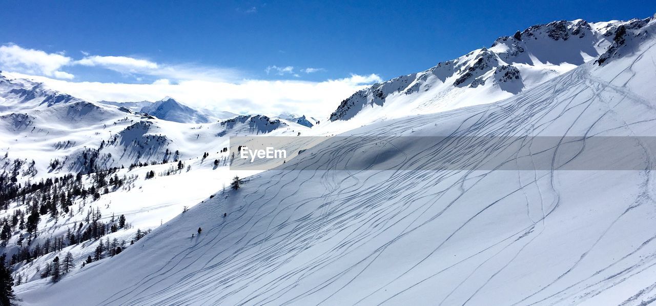 SNOW COVERED MOUNTAIN AGAINST SKY