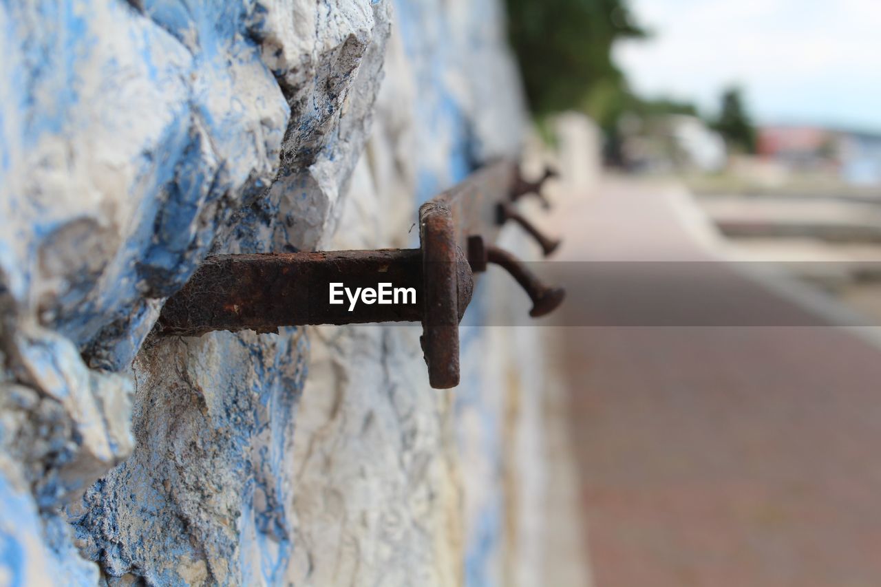 Close-up of rusty metal on wall