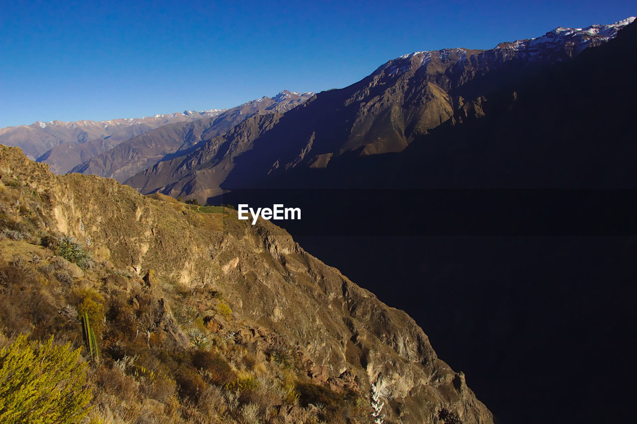 Scenic view of mountains against clear sky