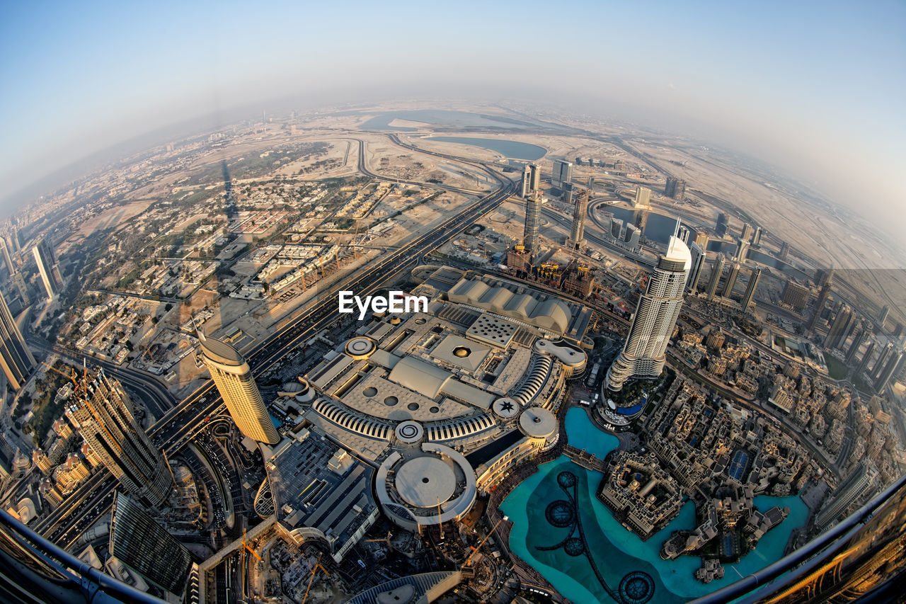 High angle view of buildings in city